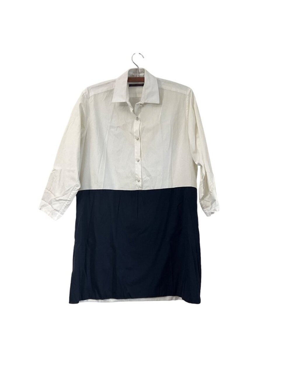 Harvey Faircloth Womens Ivory Navy Blue Long Sleeve Contrast Color Dress Size 8